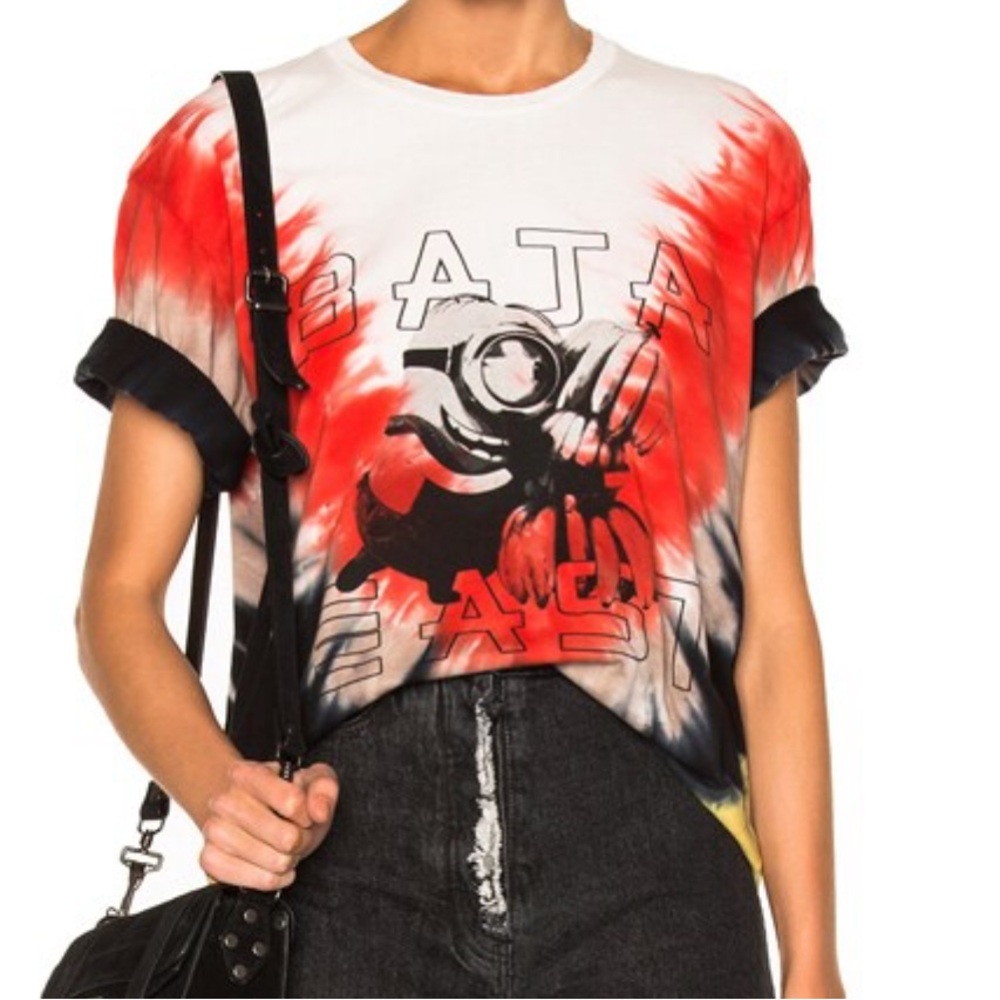 Baja East Red Tie-Dye Graphic Women's Top